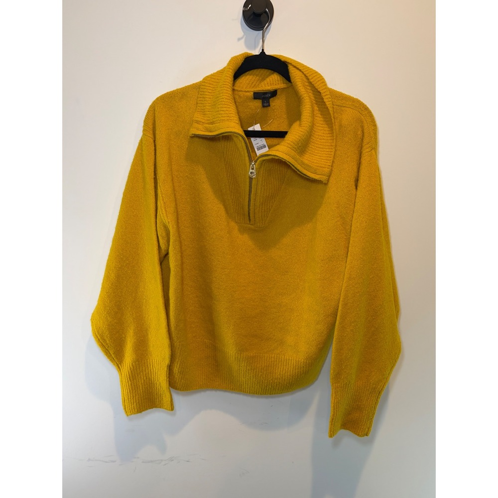 J.Crew Womens Merino Alpaca Blend Quarter Zip Sweater Yellow BJ568 Large NWT